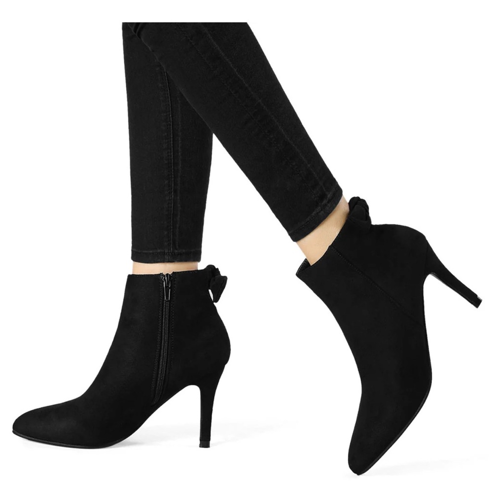 Allegra K Black Ankle Booties with Pointed Toe and High Heel - Picture 2 of 5
